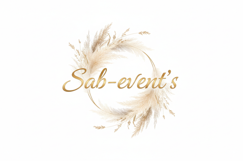 Sab-event's écriture lisible élégante raffiner sur fond blanc avec des pampas