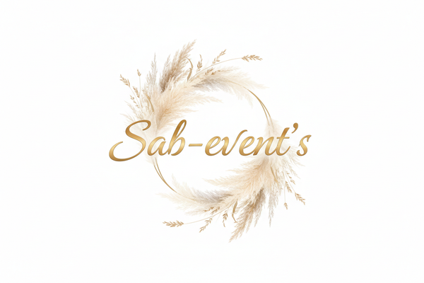 Sab-event's écriture lisible élégante raffiner sur fond blanc avec des pampas